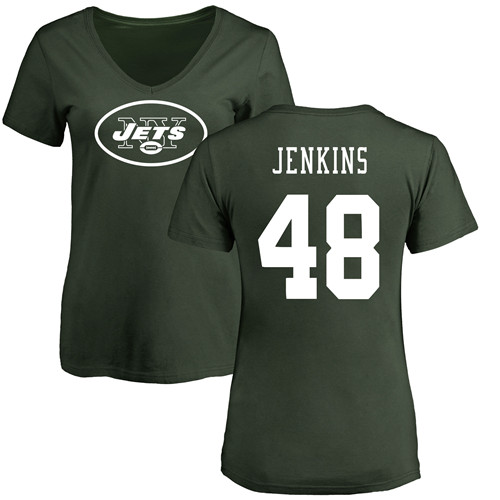 New York Jets Green Women Jordan Jenkins Name and Number Logo NFL Football #48 T Shirt